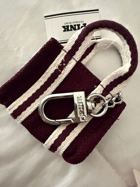 Victoria's Secret PINK Mini Tote Keychain in Burgundy and White NWT